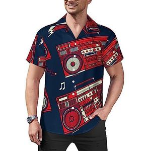 Klassieke Vintage Retro Stijl Boombox Radio Heren Casual Button-Down Shirts Korte Mouw Cubaanse Kraag Tees Tops Hawaiiaanse T-shirt 2XL