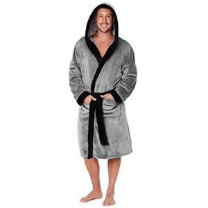 CityComfort Luxueuze superzachte herenbadjas, Zwart/Grijs, XL