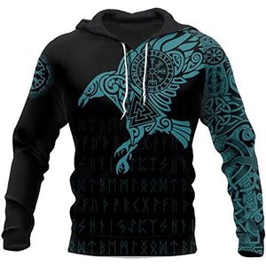 Nordic Viking 3D Overal Odin Crow Bedrukte Hoodie Met Rits, Unisex Raven Tattoo Pullover Casual Jas, Herfst Vintage Nieuwigheid Plus Size Sweatshirt Met Lange Mouwen