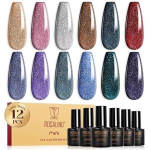 ROSALIND UV-nagellak, 12 kleuren glitter bruin zilver roze zwart rood violet glitter gel nagellak set, soak-off mini uv-kleurgel gelnagels voor nageldesign gel nagellak manicure cadeau