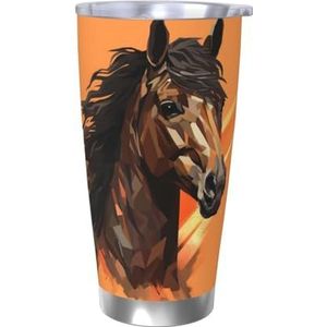 RLDOBOFE Oranje achtergrond met paardenhoofd print 20oz beker roestvrij staal koffiekop geïsoleerde beker herbruikbare auto beker dubbelwandige koffiemok morsbestendige reismok thermische beker voor