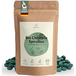 BIONUTRA® Chlorella Spirulina Tabletten Bio – 1000 x 250 mg, residugecontroleerd, EU-biologisch gecertificeerd, vegan, glutenvrij & lactosevrij, zonder toevoegingen, bio spirulina chlorella supplement