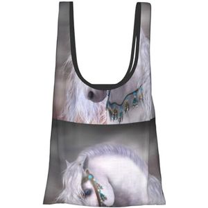 ButxeT Boodschappentassen,Herbruikbare boodschappentassen Opvouwbare Tote Bags Grote Wasbare Draagtas,Mooi Afrikaans Wit Paard, zoals afgebeeld, Eén maat