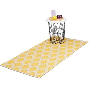 Relaxdays vloerkleed - katoen - tapijt - 70 x 140 cm - karpet - antislip - ruitjes - geel
