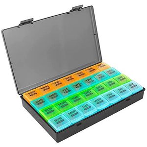 Uxsjakjsd Maandelijkse pillen-organizer, 1 per , met 28 vakken, 4 weken pillendoosje met klapdeksel, organizer box elijks