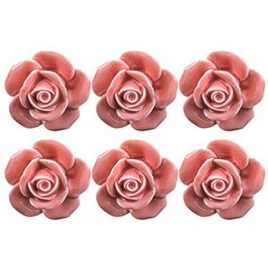 Kastknoppen, ladegrepen, 6 stuks keramische vintage bloemen roos bloem deurknoppen keramische trekt keukenkast kaptafel dressoir handgrepen (paars) / rood (Color : Pink)