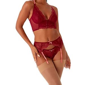 Gossard Superboost Lace Zwart Jarretel, Cranberry/Framboos Sorbet, XS