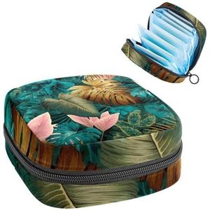 Tropische palmbladeren patroon maandverband opbergtas grote menstruatie cup zakje met rits, menstruatie pads tas winkel panty voeringen tampons voor meisjes vrouwen