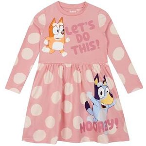 Bluey Jurk | Stippenmeisjes Jurk met Lange Mouwen | Katoenen Winterjurk voor Meisjes | Roze 92