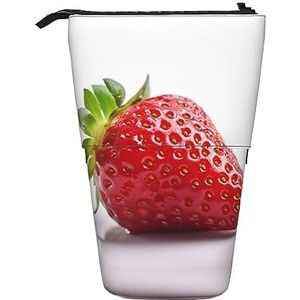 RLDOBOFE Aardbei Print Potlood Tas Stand-Up Intrekbare Potlood Doos Organizer Pen Houder Opbergtas Cosmetische Tas Voor Office Kerst Vakantie Gift, Zwart, Eén maat