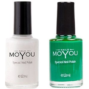 Moyou Stempelen Nail art Nagellak Wit en Groen Gebruik om prachtige nail art ontwerpen te maken