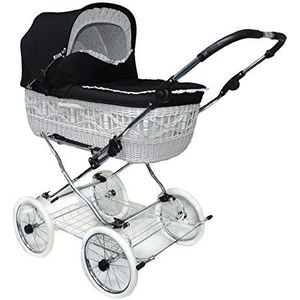 Eichhorn wilgenmand kinderwagen met lederen riemen frame met schuifhoogteverstelling mand wilgentenen wit EVA-wiel. zwart