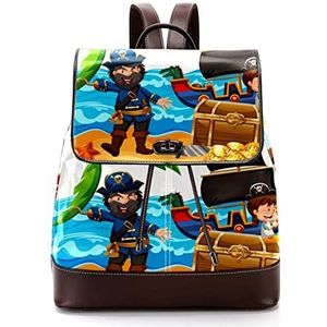 een piraat en gelukkig meisje op eiland gepersonaliseerde casual dagrugzak tas voor tiener, Meerkleurig, 27x12.3x32cm, Rugzak Rugzakken
