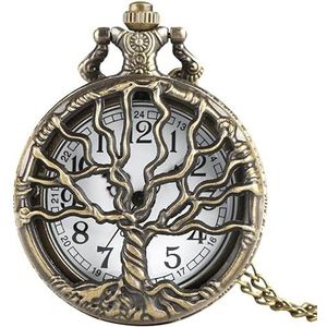 Mannen Zakhorloge Ketting Hollow Tree Design Cover Dames Horloges Mode Vintage Klok Geschenken (Color : A)