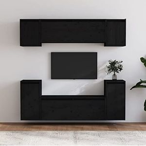 AUUIJKJF Entertainmentcentra en tv-standaards tv-kasten 6 stuks zwart massief houten grenen meubels