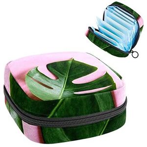 Maandverband Opbergtas,Draagbare maandverband Opbergzak,Palmblad, Meerkleurig, 4.7x6.6x6.6 in/12x17x17 cm
