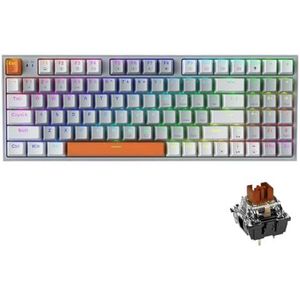 QPSJXN Machene K500W Draadloos mechanisch toetsenbord, Hot Swap Tri-Mode 94 RGB RGB backligit gaming-toetsenbord, pc en laptopspeler (bruine schakelaar)