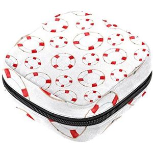 Maandverband Opbergtas, Vrouwelijke Product Pouches Draagbare Periode Kit Bag voor Meisjes Vrouwen Dames Rode Reddingsboei, Meerkleurig, 4.7x6.6x6.6 in/12x17x17 cm