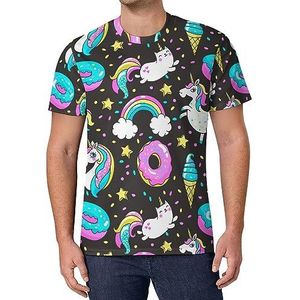 Donuts Regenboog Eenhoorns Kat Mannen Korte Mouw T-shirt Casual Ronde Hals Tee Mode Zomer Tops