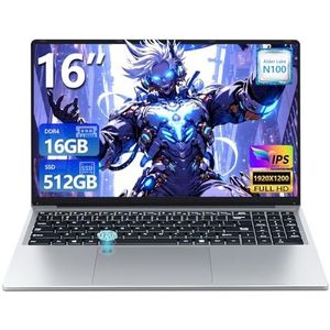 Moacreto Laptop 16 inch, 16 GB RAM SSD 512 GB Alder Lake N100 (tot 3,4 GHz), laptop IPS FHD 1200P display, toetsenbord met achtergrondverlichting, WiFi 5, BT5.0, USB 3.0, Mini HDMI Laptop