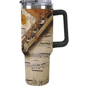 HJUQNGF 40 oz gepersonaliseerde beker met handvat en strofluit muziek roestvrij staal geïsoleerde bekers herbruikbare auto thermische beker reizen koffiemok voor vrouwen mannen