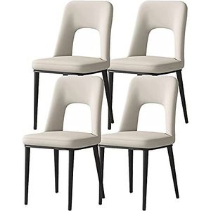 GEIRONV Set van 4 eetkamerstoelen, Faux mat lederen keuken stoelen gestoffeerde vrijetijdsbesteding carbon stalen poten kantoorzestoelen Eetstoelen (Color : White)