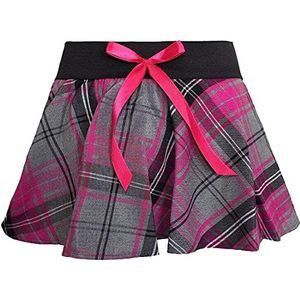 FASHION 7STAR Dames korte lengte check bedrukte rok met strik dames elastische taille 9 inch tartan rokken, Grijs/Roze, 42-44