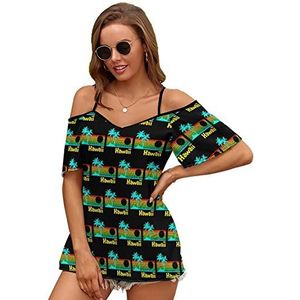 80s Retro Vintage Hawaii Vrouwen Blouse Koude Schouder Korte Mouw Jurk Tops T-shirts Casual Tee Shirt S