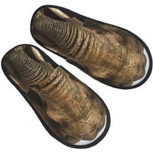 BONDIJ Slippers met olifantenprint, zachte pluche huispantoffels, warme instappers, gezellige pantoffels voor binnen en buiten, Zwart, one size