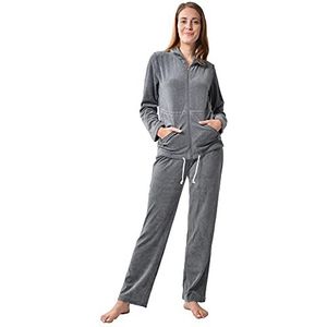 RAIKOU Dames fluweel Huispak Nachtkleding Vrijetijdspak Joggingpak Set,Vrouwen Sportpakken,Dames Pyjama Set,Trainingspak Tweedelig,Met Ritssluiting en Lint (Grijs gemêleerd, 44-46)