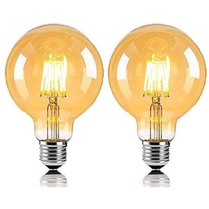 Edison Vintage LED-lamp, E27, G95, 6 W, warm wit, 2700 K, komt overeen met 60 W, halogeenlamp, amberglas, ideaal voor nostalgische en retro verlichting (2 stuks)