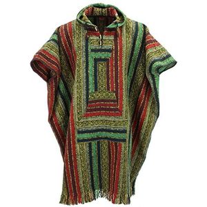 LOUDelephant Lange poncho met capuchon van geborsteld katoen, rood, groen en marineblauw, One size
