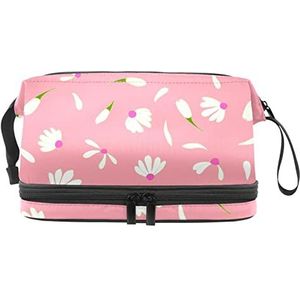 Dubbellaags Cosmetische Tas Kamille Bloemen Draagbare Make-up Tas Reizen Organizer Pouch Voor Vrouwen Meisjes Toiletries Tassen, Meerkleurig, 27x15x14 cm/10.6x5.9x5.5 in, Make-up zakje