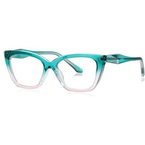 moomoobird Cat Eye Bril voor Vrouwen TR90 Frame Vierkante Retro Bril Vrouwelijk, Groen Met Helder