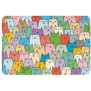 Gearsly Badmat 40 x 60 cm, kleurrijke katten, schattige cartoon, antislip douchematten voor badkamervloer, super absorberende sneldrogende badkamermat, zacht, schimmelwerend badtapijt, machinewasbaar
