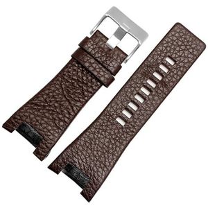 Lederen horlogeband compatibel met diesel DZ1216 DZ1273 DZ4246 DZ4247 DZ4287 Armband Mens Horlogeband Horloges Notch Band 32mm (Color : Brown-silver A, Size : 32-18mm)