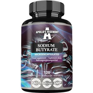 Natrium Butyraat Hoge Dosis 580 mg (30% boterzuur), 120 veganistische capsules, 4 maanden levering, natriumsupplement ter ondersteuning van de algehele darmgezondheid - by Apollo's Hegemony