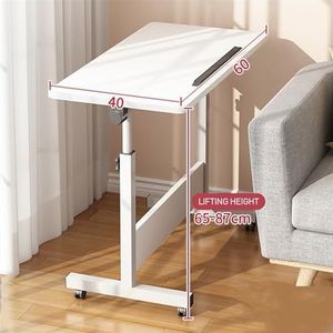 standing computer desk Luie man laptoptafel, verplaatsbare lift kleine tafel slaapkamer met katrol kleine bank nachtkastje staande laptop bureau (Color : Foldable warm white, Size : 80 * 40cm)