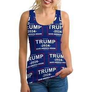 Trump 2024 Save America Again Tanktop voor dames, mouwloos T-shirt, pullover, vest, atletische basic shirts, zomer bedrukt