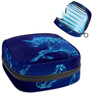 Eenhoorn Patroon Periode Pouch Draagbaar,Tampon Opbergtas voor Maandverband, Meerkleurig, 4.7x6.6x6.6 in/12x17x17 cm