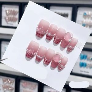 Verwijderbare en draagbare nail art Franse amandel ombre handgemaakte opdruknagels lange acryl valse nageltips innail (kleur: 29131, maat: L)