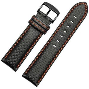 18/20 / 21/23 / 22mm 24mm koolstofvezel koeienhuid lederen horlogeband mannen vrouwen sport waterdichte band armband roestvrij stalen gesp (Color : Black Orange 02, Size : 18mm)