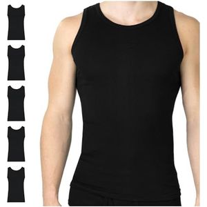 SES Fijnripp onderhemd voor heren, verpakking van 5 stuks, S - 4XL, nauwsluitende tanktop voor heren, van 100% katoen, onderhemden met nauwsluitende pasvorm, zwart, S