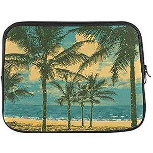 Laptophoes tropisch idyllisch landschap met palmen, bomen en strand, aktetas tas meerkleurig, waterbestendige laptophoes, voor laptop, notebook, 15 inch
