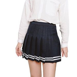 MINUOYI Sport hoge taille met onderbroek, tennis, school, cheerleader, plooirok, marineblauw en witte strepen, S