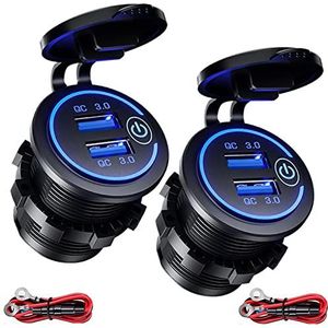 (2 Stuks) Intckwan 2-poorts USB Lader Voor Auto, QC 3.0 36W Snelle Lading Met Schakelaar En Blauwe LED, Waterdicht En Stofdicht Voor 12V~24V Auto Boot Motorfiets SUV Bus Vrachtwagen Caravan