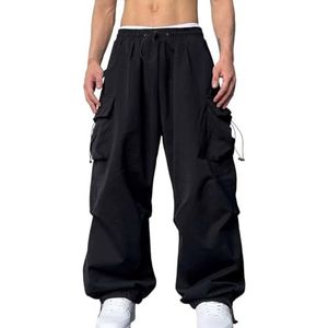 Baggy Cargo Broek Casual Losse Pasvorm Parachute Broek Mode Harem Joggingbroek Heren Casual Broek Elastische Taille Trekkoord Straat Met Zakken, S-3XL joggingbroek(Noir,3XL)