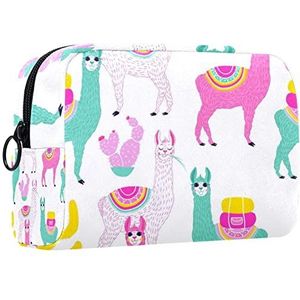 Cosmetische tas voor dames,kleine make-uptas voor portemonnee,Kleurrijke Plant Alpaca Lama,Cosmetische reistas,make-uptasje