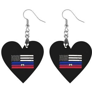 Amerikaanse Haïti Vlag Leuke Hartvormige Hanger Oorbellen Voor Vrouwen Lichtgewicht Houten Oorbellen Mode-sieraden Geschenken