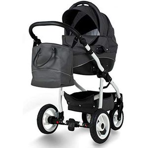 Kinderwagen Pushchaire 3in1 2in1 Isofix Buggy Autostoel Nem door ChillyKids Kunstleder Grijs Eco-04 3in1 met Babyzitje